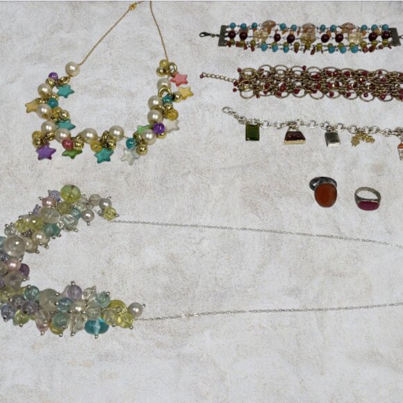 JEWELRY BUNDLE -- 17 Pieces, Necklaces, Cuffs, Bracelets, Hoop Earrings, Rings - Picture 2 of 16